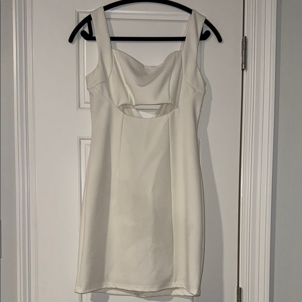 Lena White Sheath Mini Dress with Cowl Neck